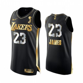 Camiseta Hombre Los Angeles Lakers LeBron James 23 2020-21 Negro Golden Edition Swingman